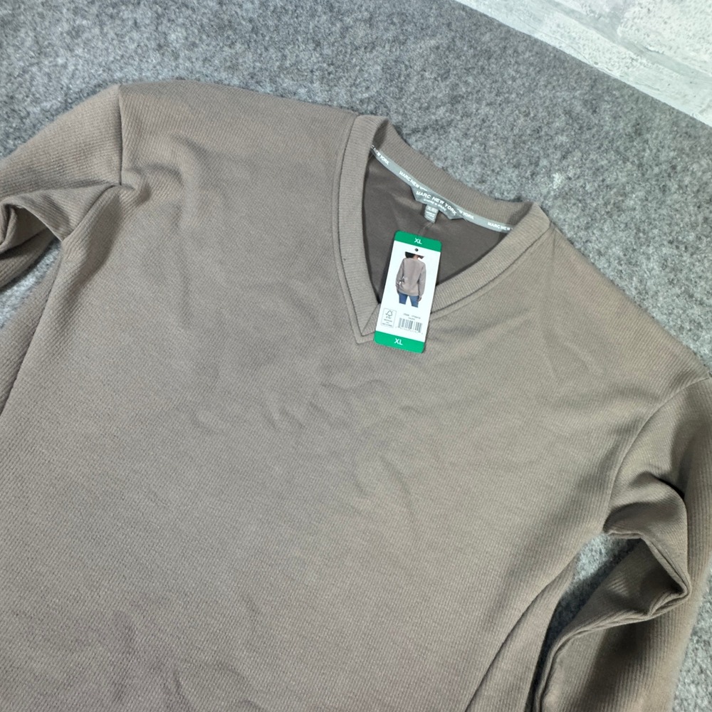 Marc New York Andrew Marc Womens XL V-Neck Pullover Ribbed Sweatshirt  Brown
